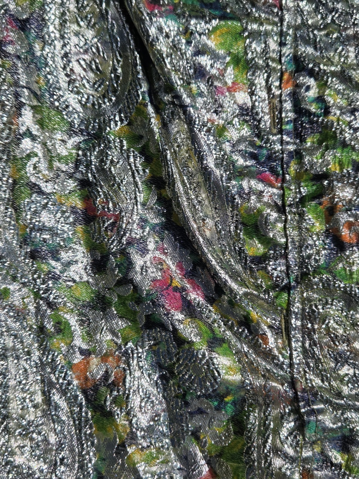 Vintage 1950 Silver Metallic Brocade Opera Coat Paisley Floral Lame Jacket As Is
