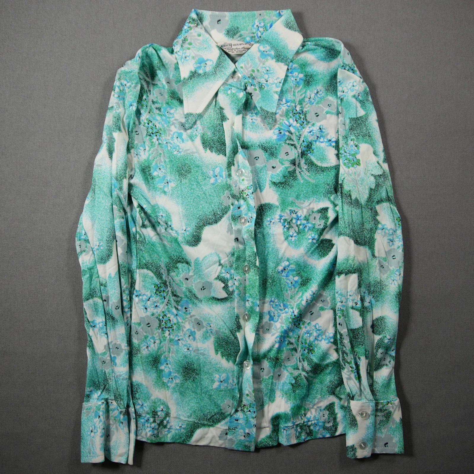 70s Kmart Vintage Floral Western Cowgirl Long Sleeve Blue Women Shirt XS