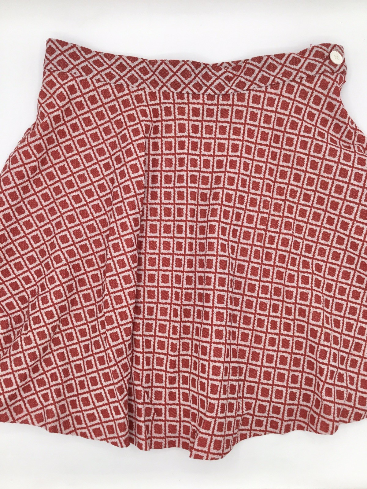 60’s-70’s💥Vicky Vaughn Crop 2pc Skirt Set Red White Geometric Mod, Sz. XS/SM