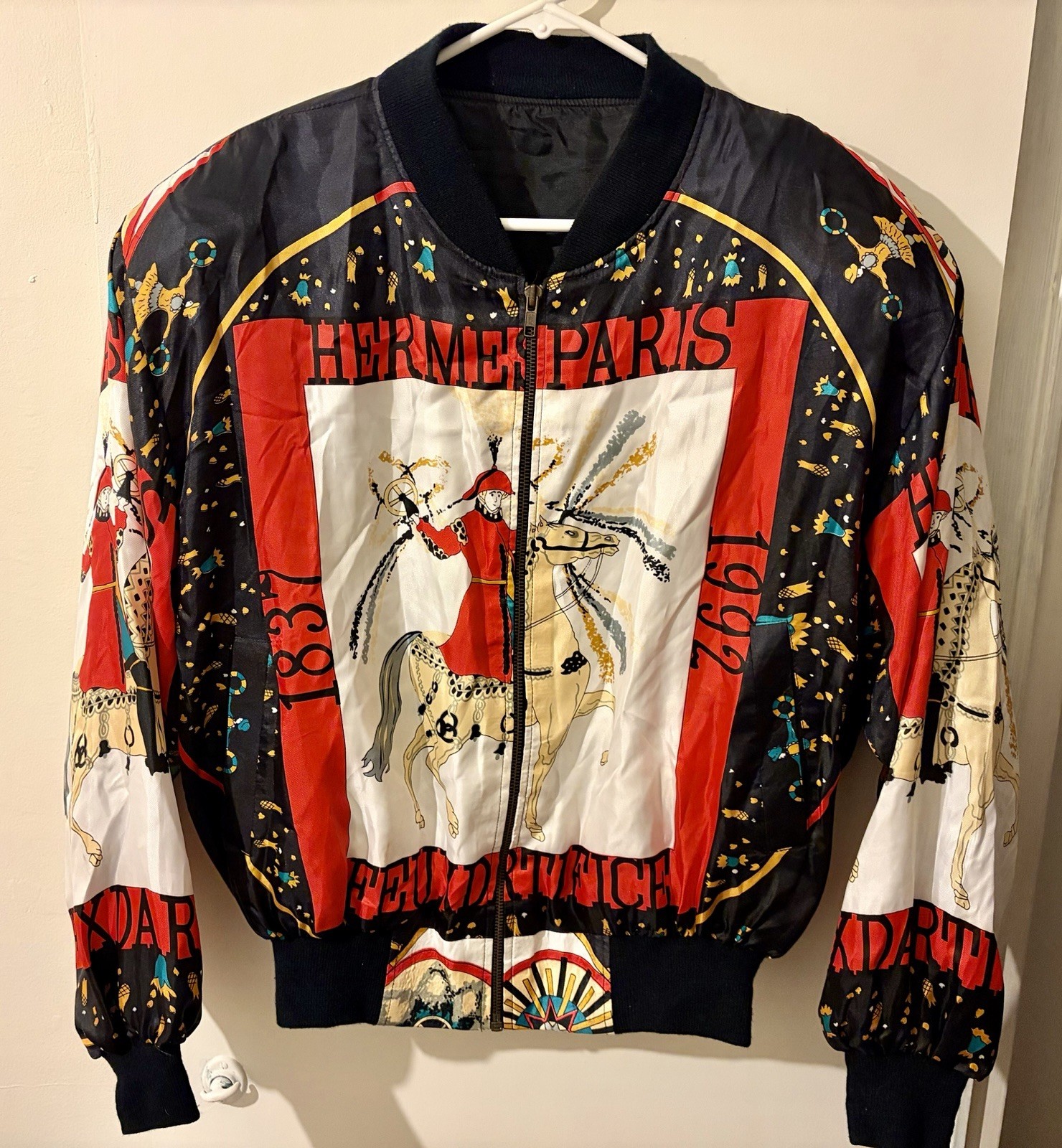 Vintage 80s 90s Silk Bomber Jacket Reworked From Hermes Scarf Women’s 25×25