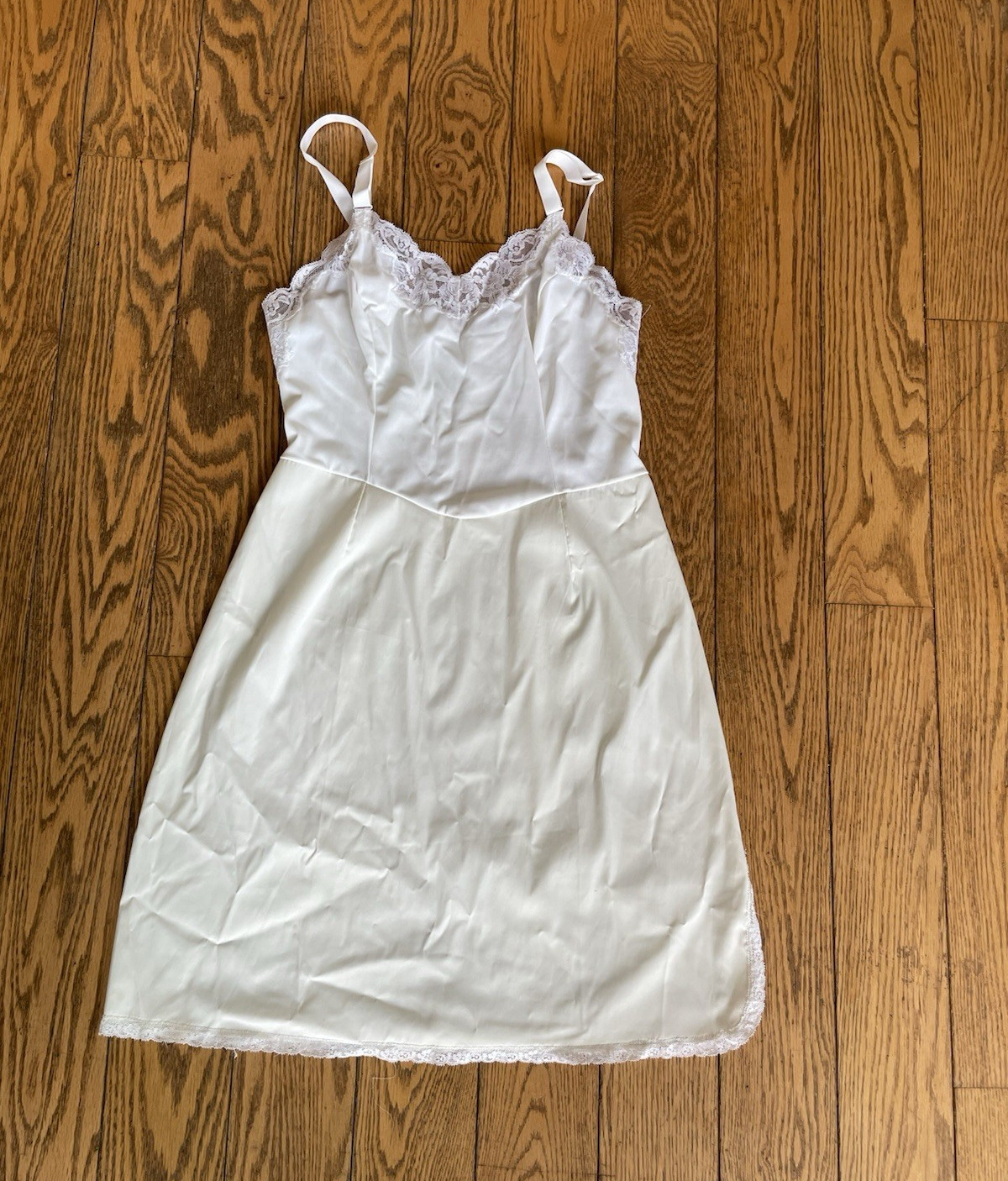 Vintage Maid White Full Slip Slip Lace Trim Adjustable Straps Size 34