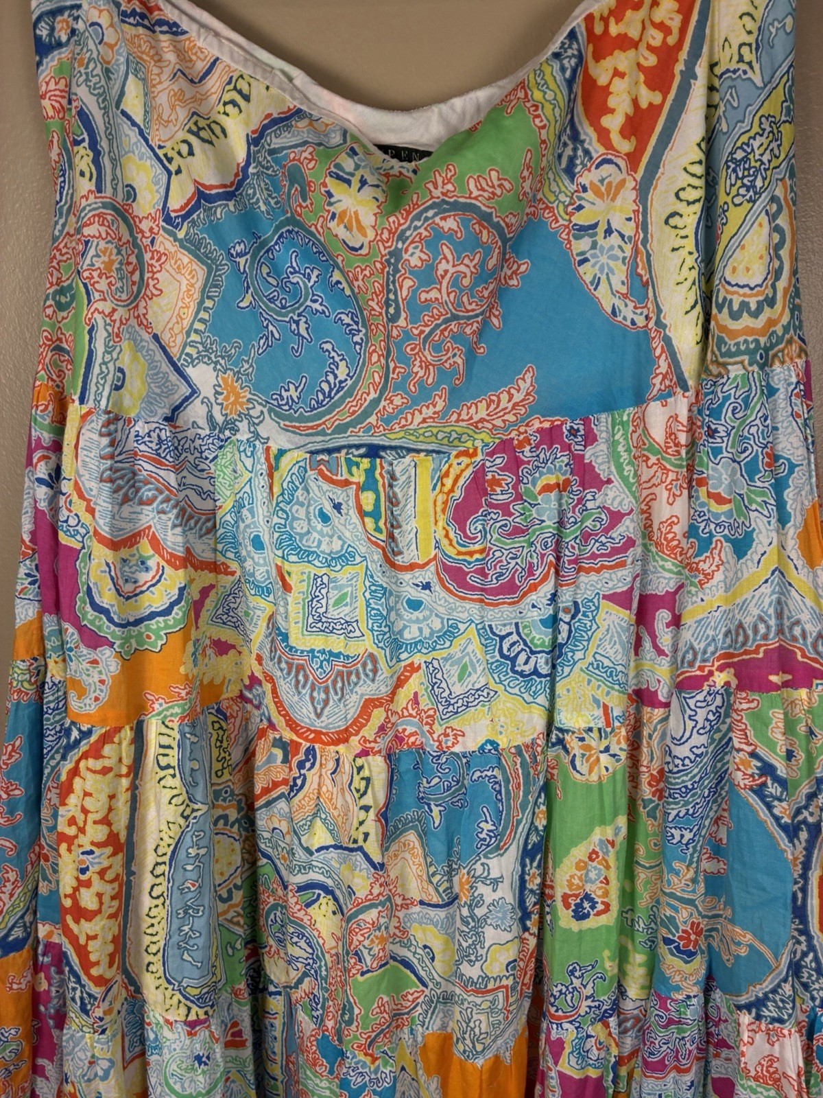 VTG Lauren Ralph Lauren y2k 90s Paisley Tiered Cotton Maxi Skirt M Boho Festival