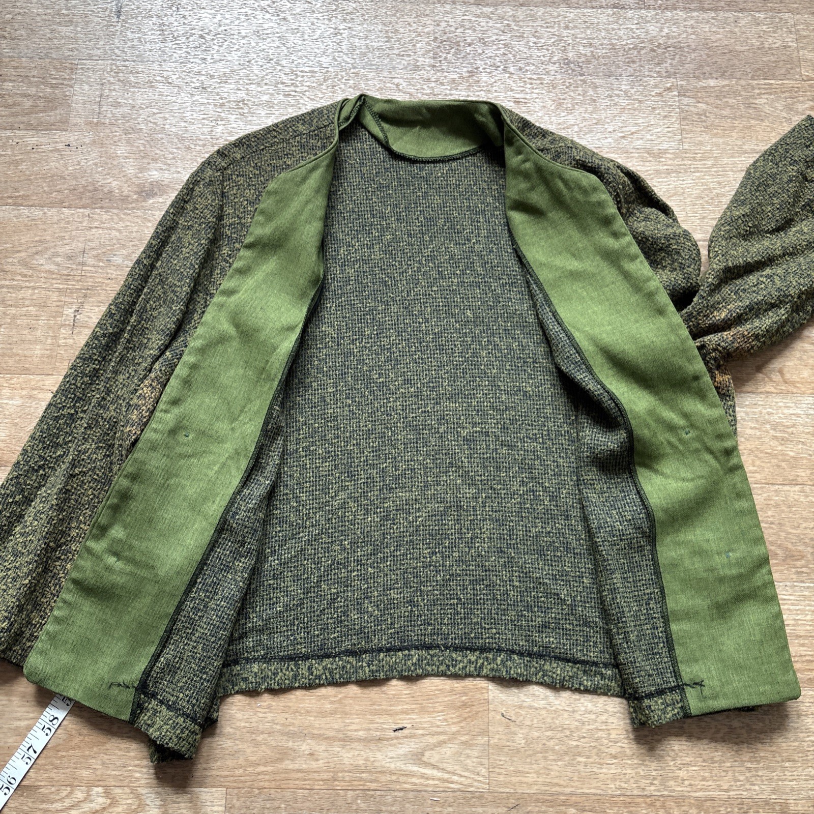 Vintage 1960’s Olive Green Tweed Long Straight Skirt 3 Piece Jacket Blouse M 60s