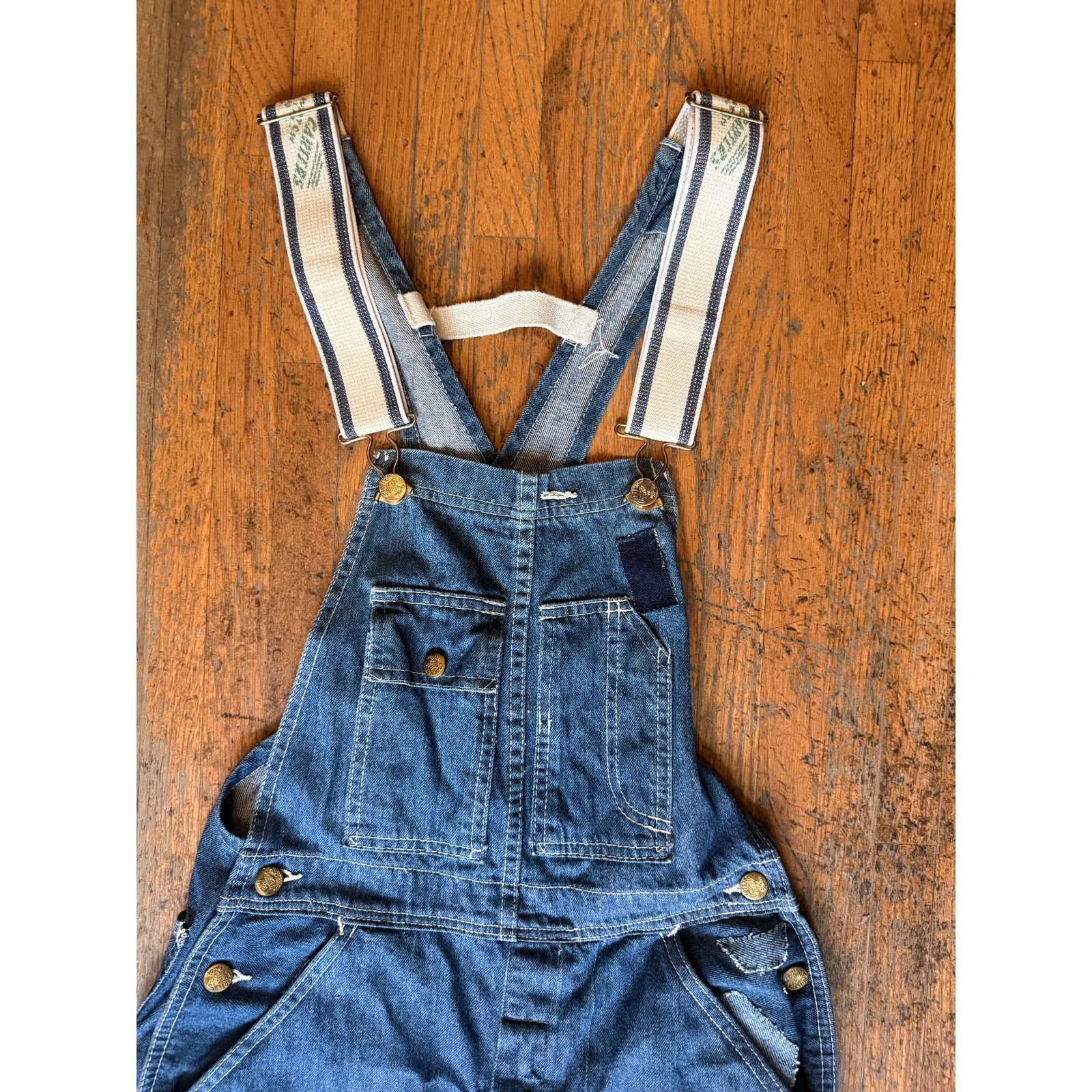 Vintage 70s Carters Denim Overalls | Patched Workwear Carpenter Coveralls | 28&Prime;
