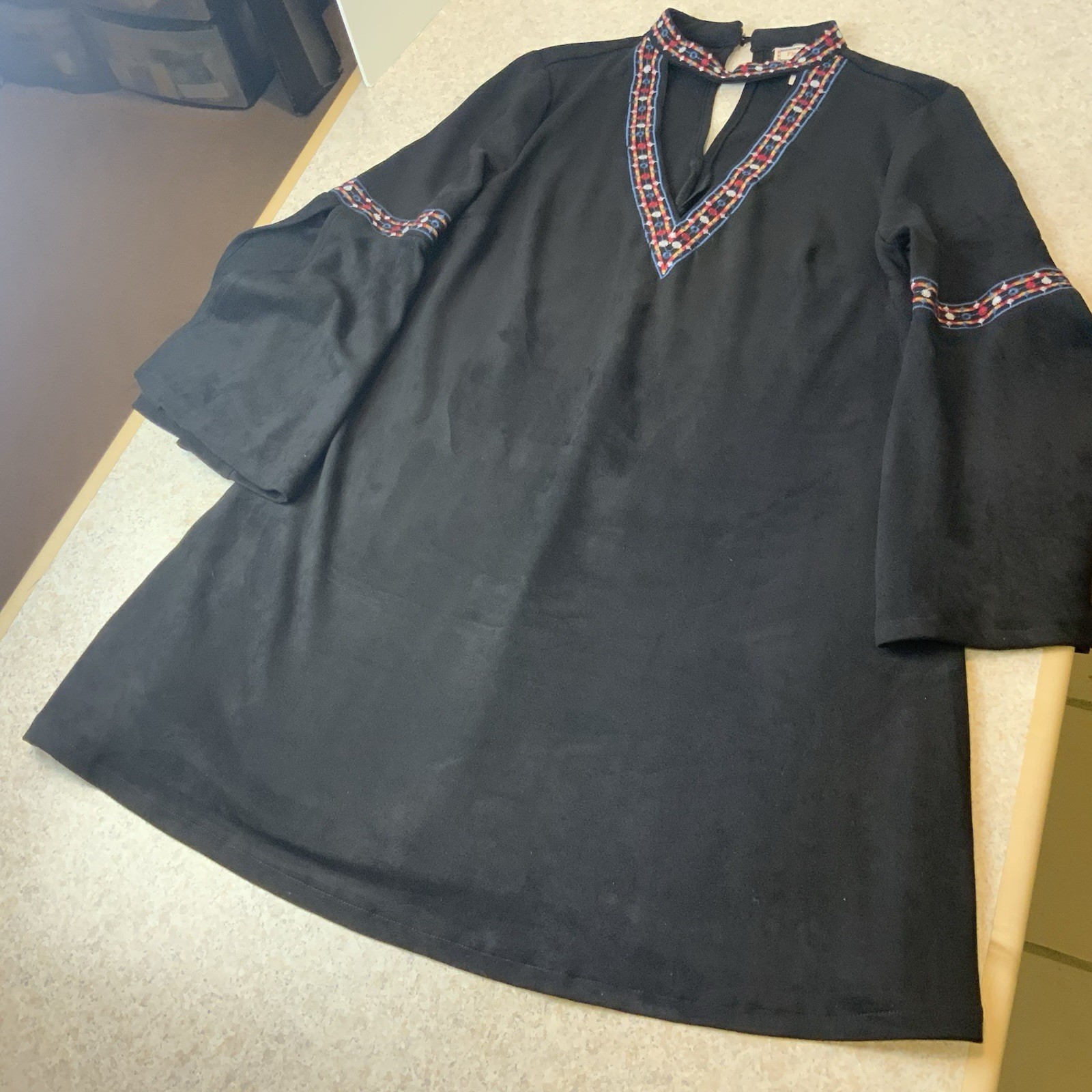VTG Flying Tomato Boho Festival Embroidered Trim Short Black Dress Women’s M