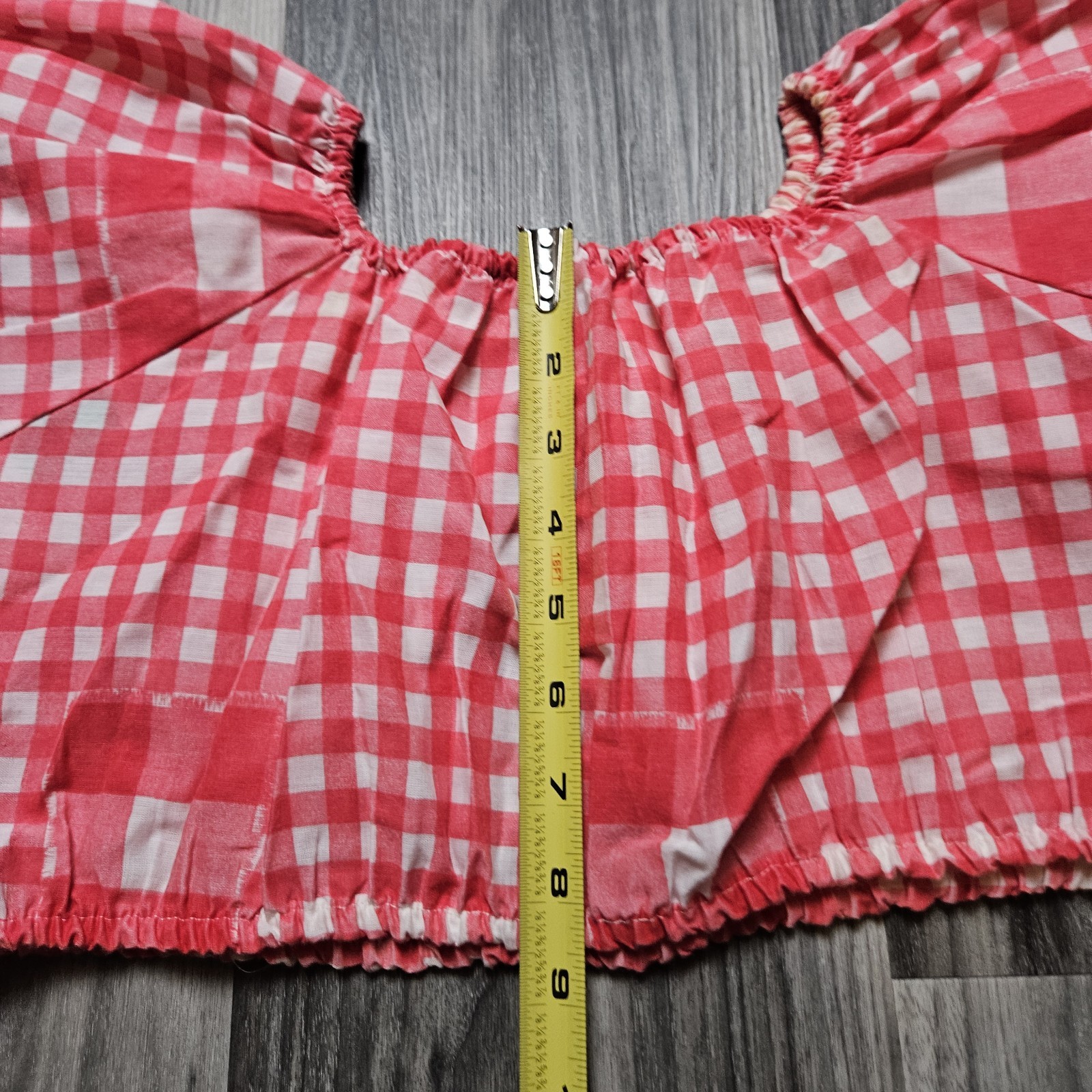 VTG 1970s Sears JR Bazaar Red/White Checker Gingham Off Shoulder Cotton Crop Top
