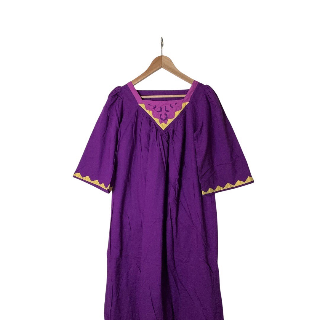 Vintage NWT 70&rsquo;s India Cotton Purple Yellow Embroidered Maxi Bohemian Dress S