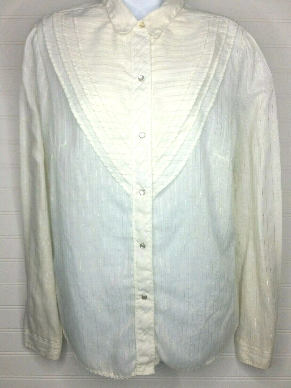 Vintage Womens Fenton Western Shirt Pearl Snaps Ruffled Yoke Metallic Med/LG USA