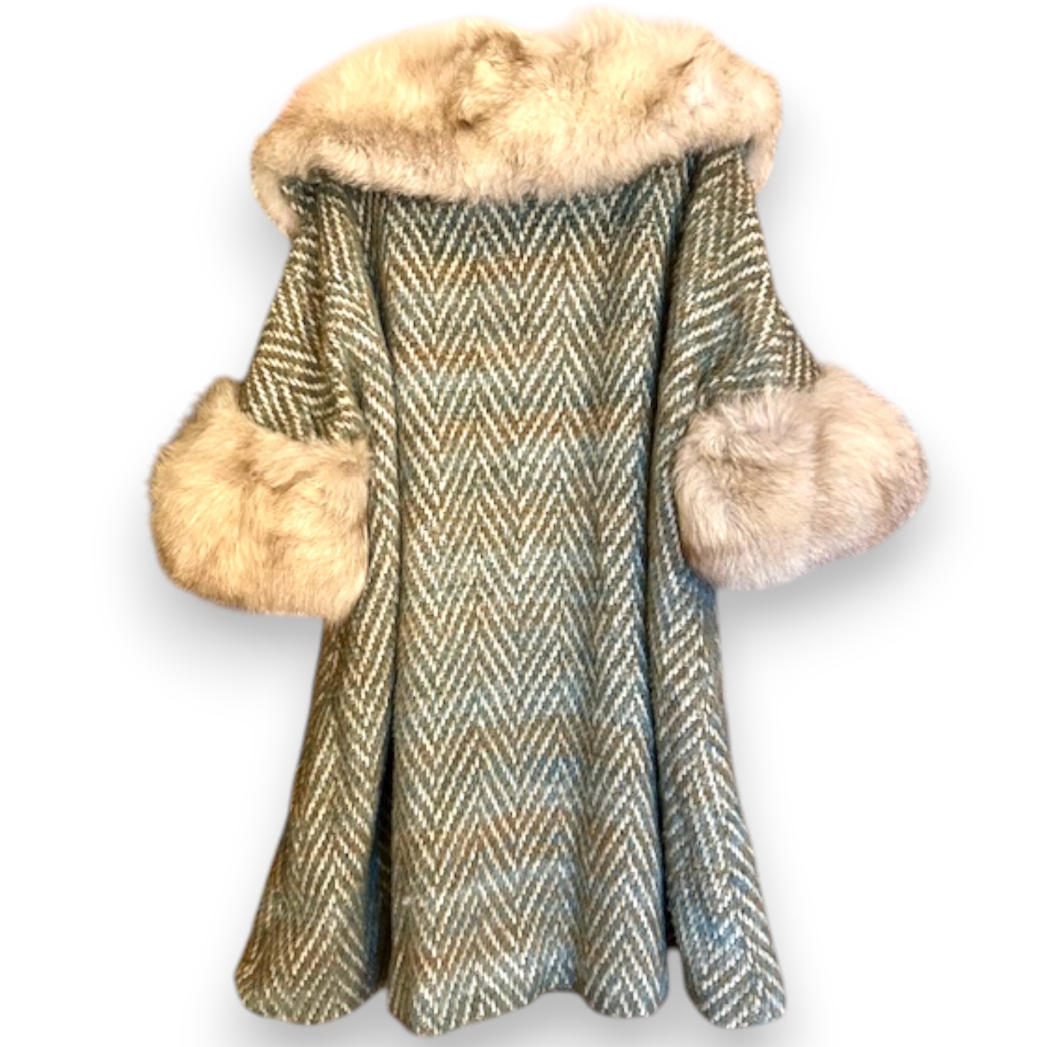 MCM 60s Couture Quality Imported Wool & Fox Fur Trim Swing Coat Hollywood Glam