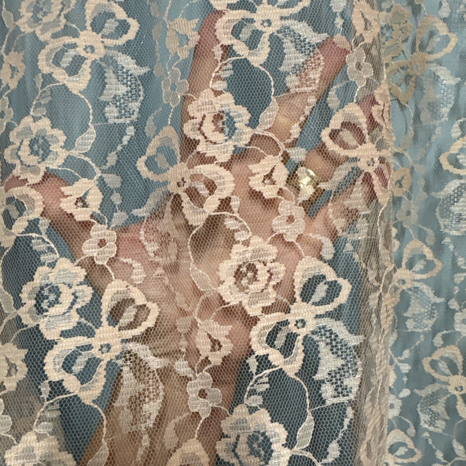 Odette Barsa Robe Size M Light Blue Ecru Lace Overlay NWT Gown Saks Fifth Avenue
