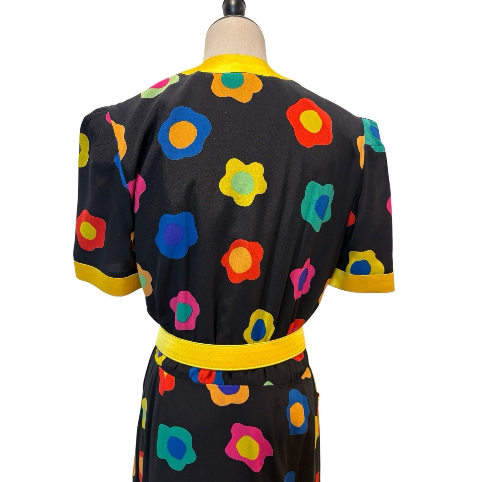 VTG Escada Margaretha Ley Silk Novelty Print Dress Jewel Belt Sz 40 Pop Art Mod
