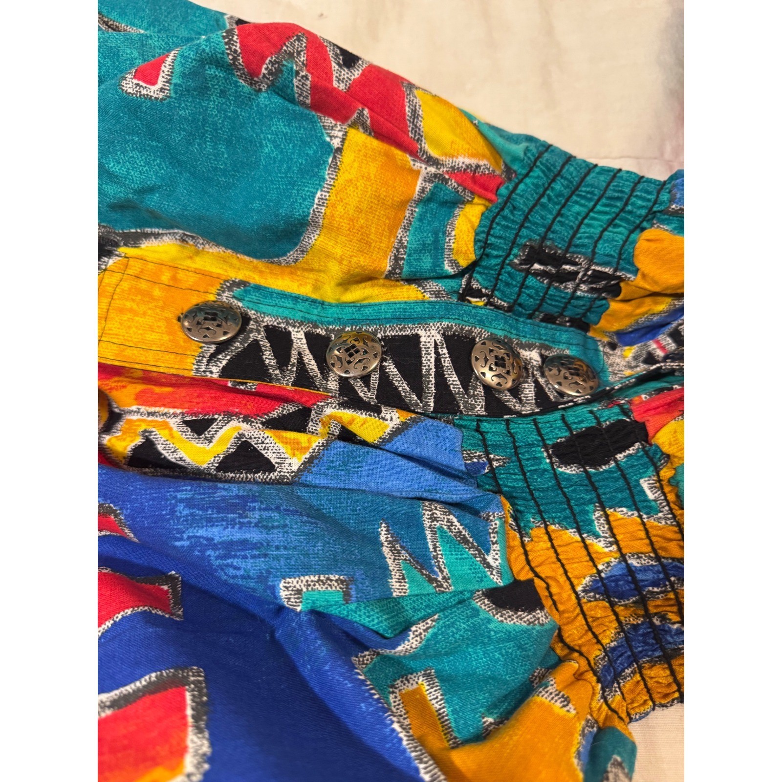 Vintage d.Frank 80s Geometric Primary Color Button Front Cotton Romper Size 8
