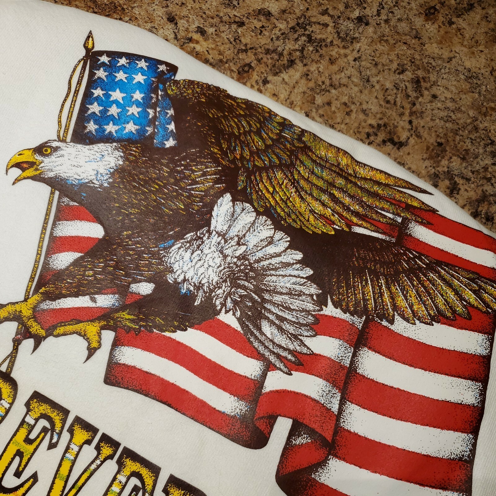 Vtg Forever Free Eagle Flag 1990 White Large Jerzees Tag Made in USA Crewneck