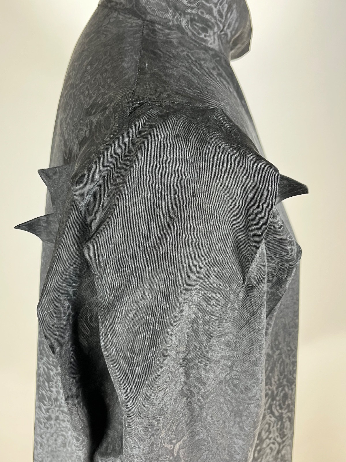 Vintage 1930&rsquo;s black double-faced MOIRE SILK opera coat w/unique shoulder design