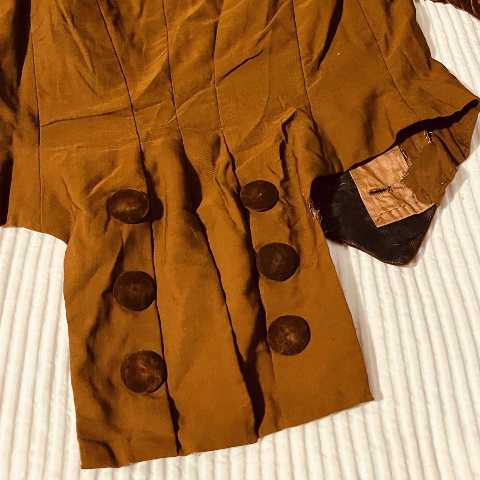 Antique Edwardian Boned Waist Jacket Velvet Trim & Puff Sleeves-Smocked-Coattail