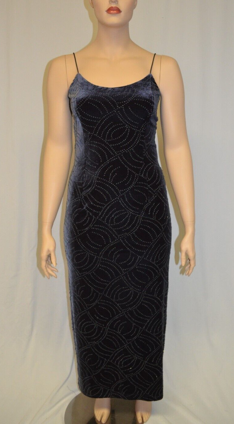 Bari Jay Vintage 80s 90s Gray Velvet Spaghetti Strap Party Prom Dress sz 11/12