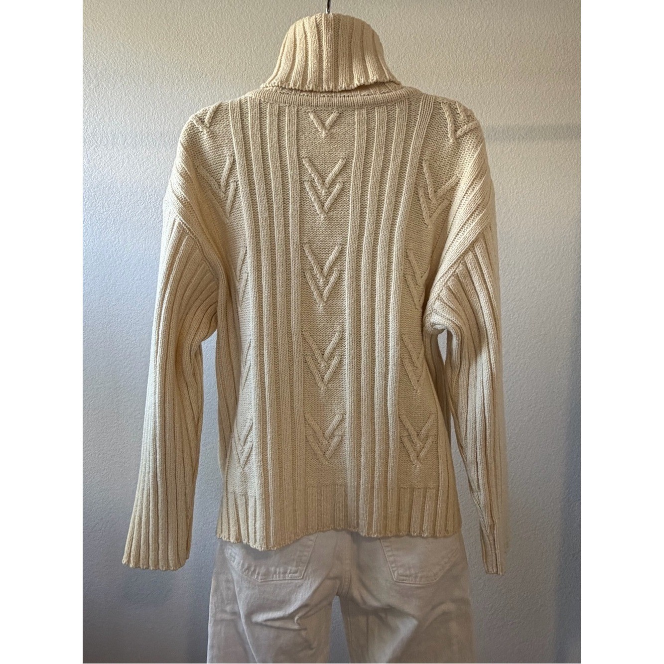 Rodier Paris Vintage Cableknit Turtleneck Wool Blend Sweater in Cream Size M