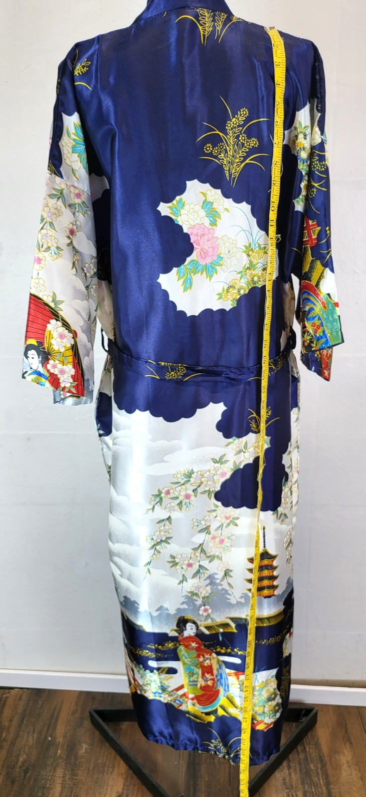 VTG Silver Dragon De Oriental Classic Blue Kimono Robe Geisha Womens XXL