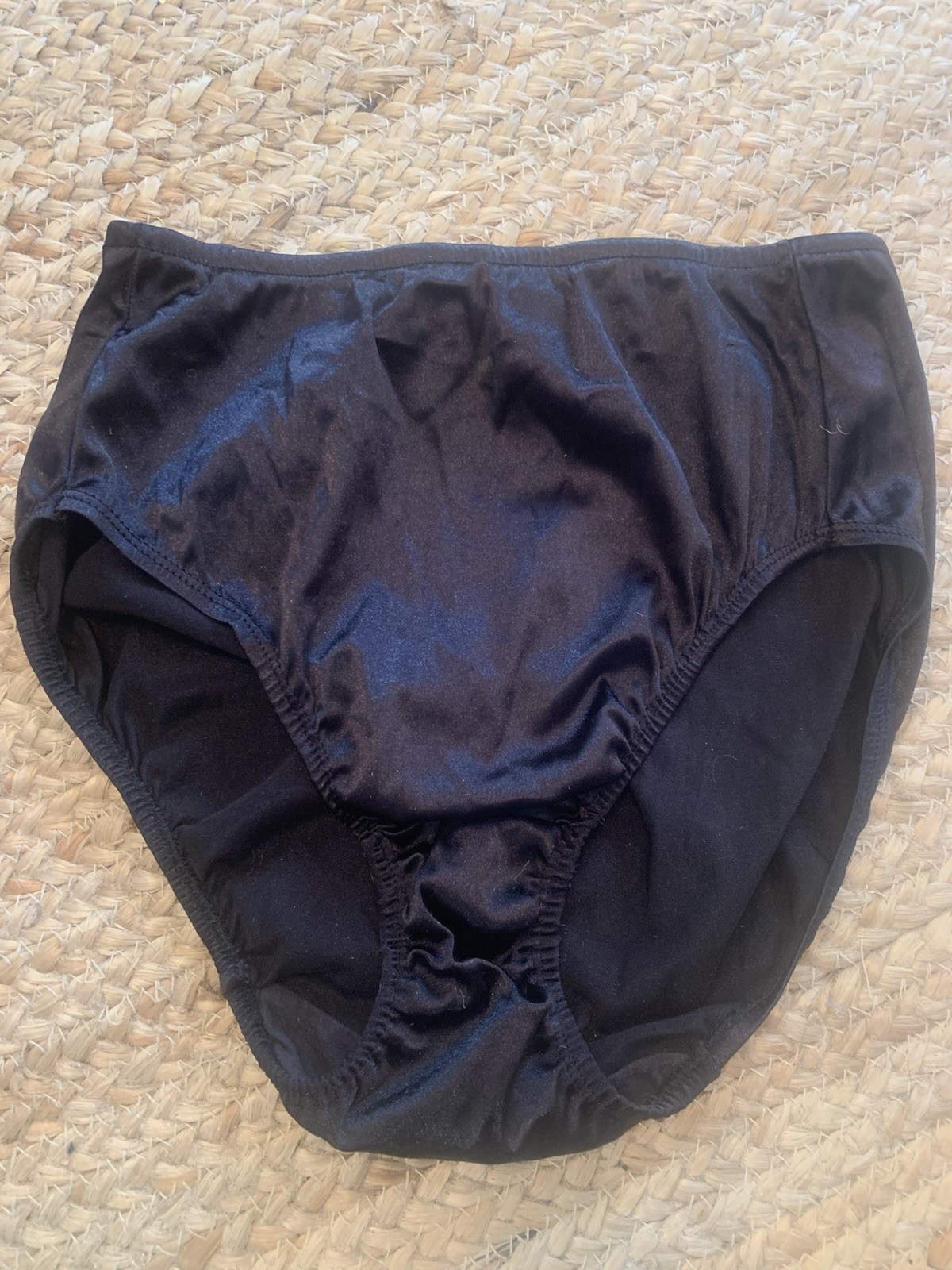 Vintage HANES Just My Size Sz 9 BLACK Hi Cut Second Skin Satin Brief