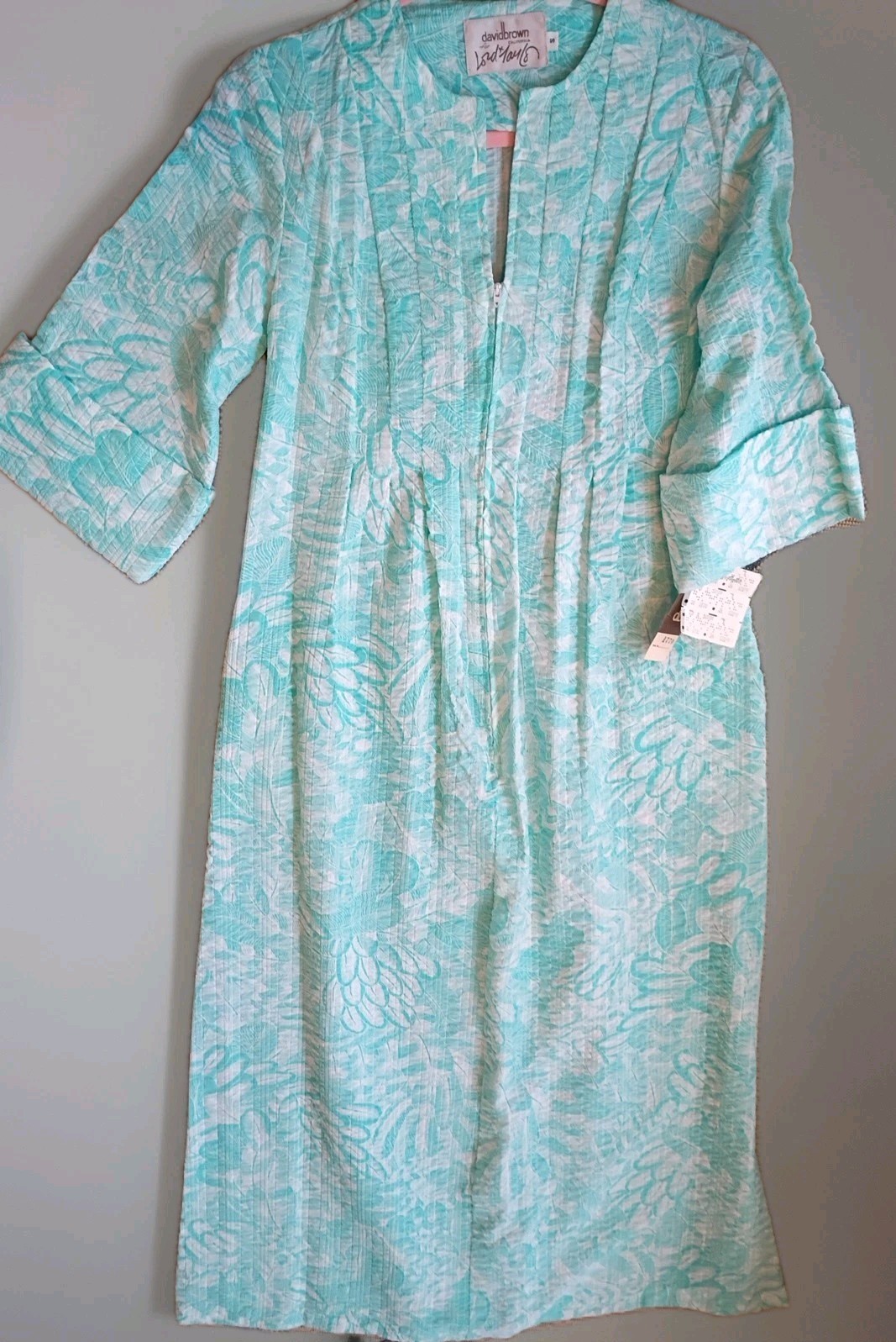 Vtg Elegant David Brown California Long Summer House Dress Gown Robe S USA NWT