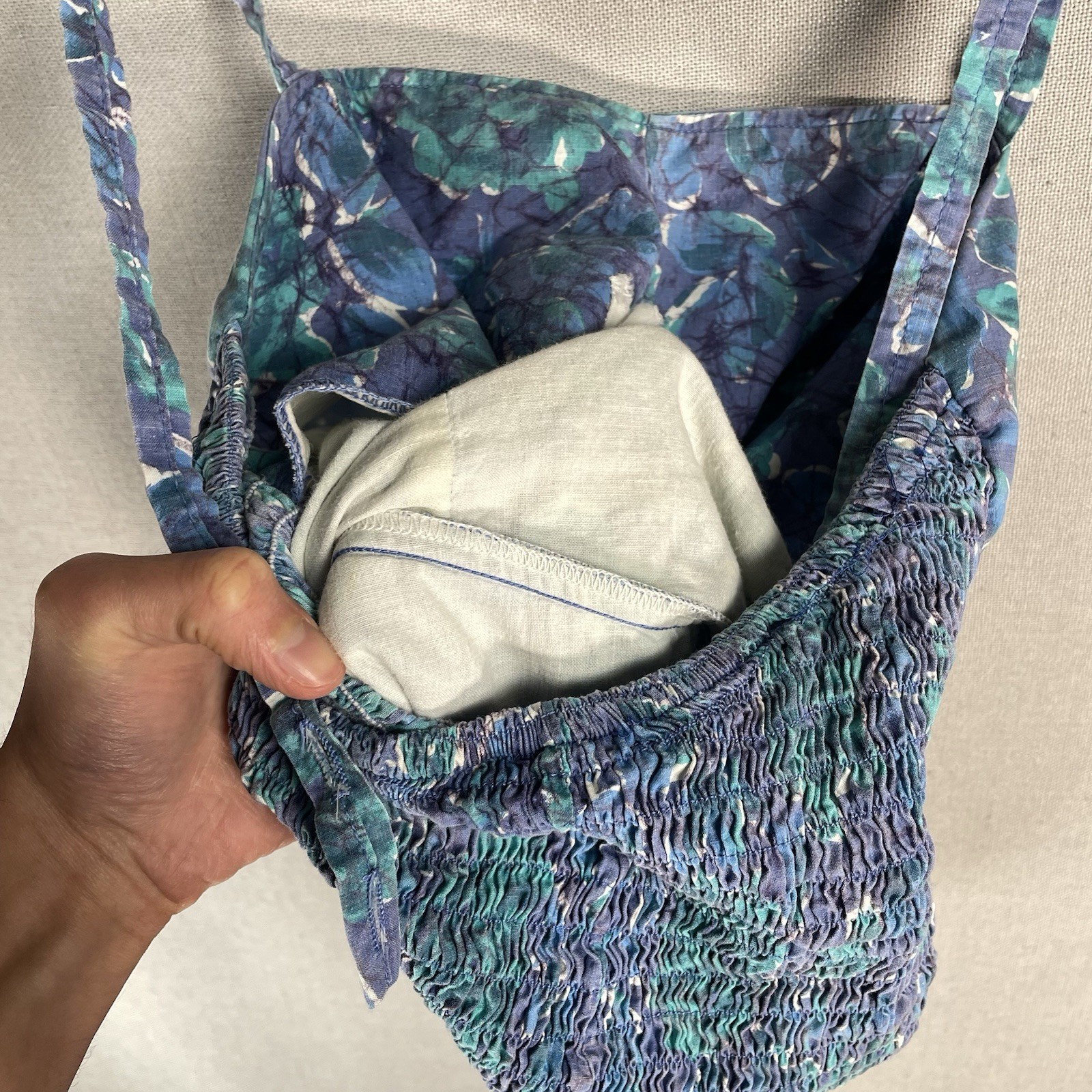 VINTAGE 50s Cotton One Piece Bathing Swimsuit Womens XS Blue Floral Pinup