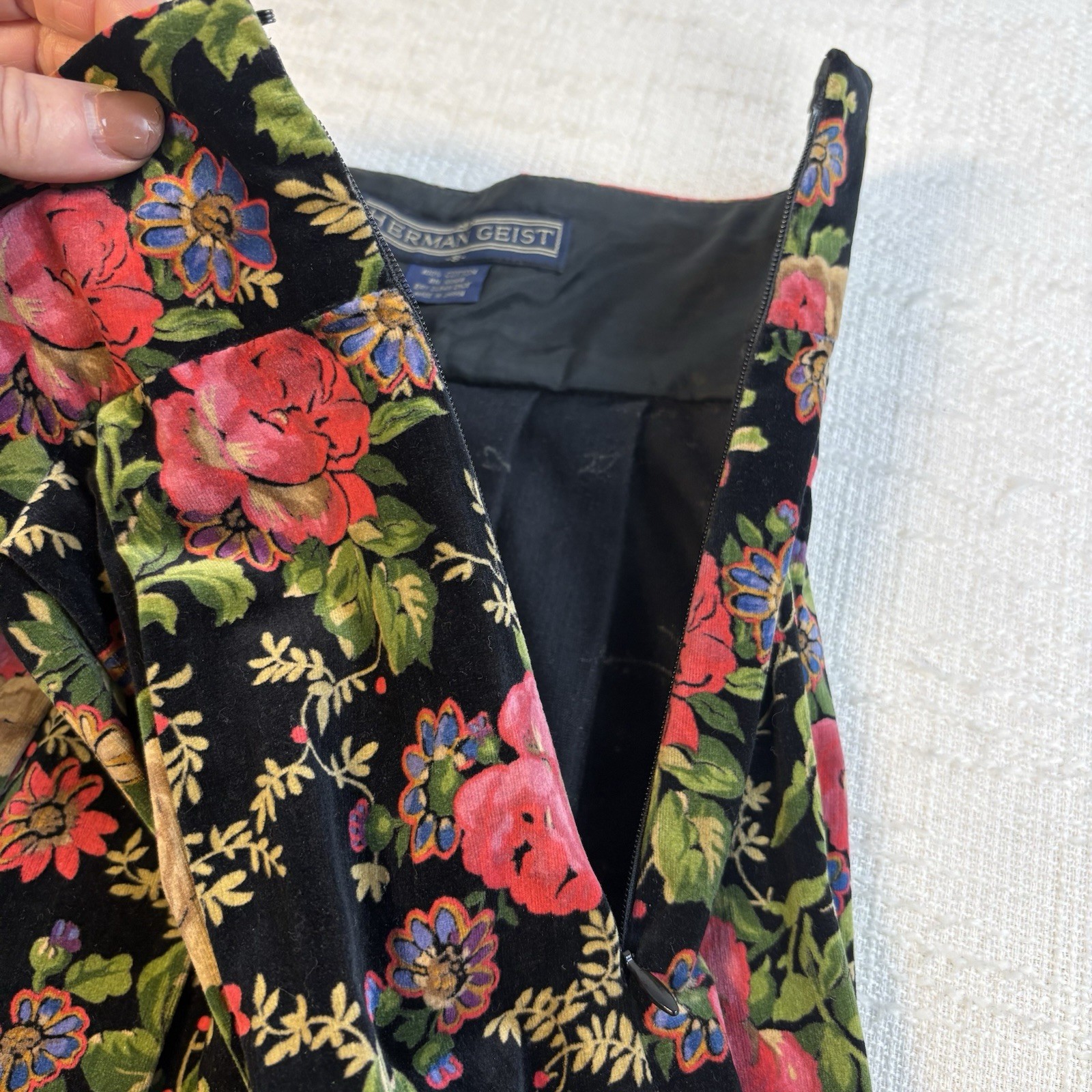 Vintage Herman Geist Hand Embroidered Cardigan & Velveteen Floral Skirt Set M