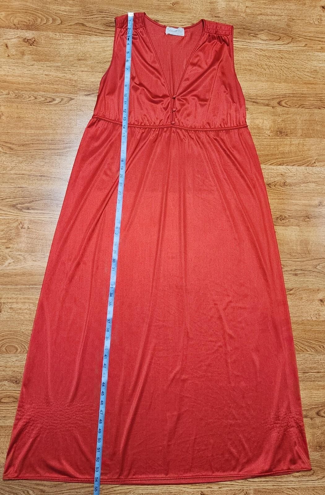 VTG Vassarette Nightgown Large Red Full-Length Lingerie Nylon Empire Waist READ