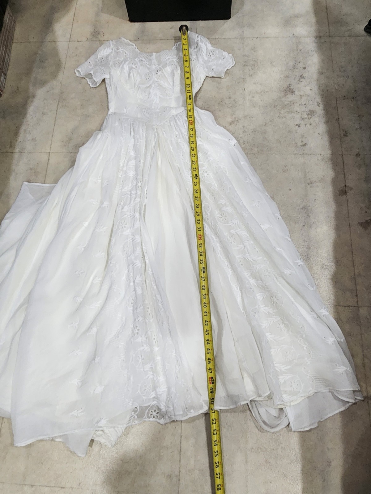 Vintage Voile Split Skirt Wedding Gown * szXS(measurements given) * Off White *