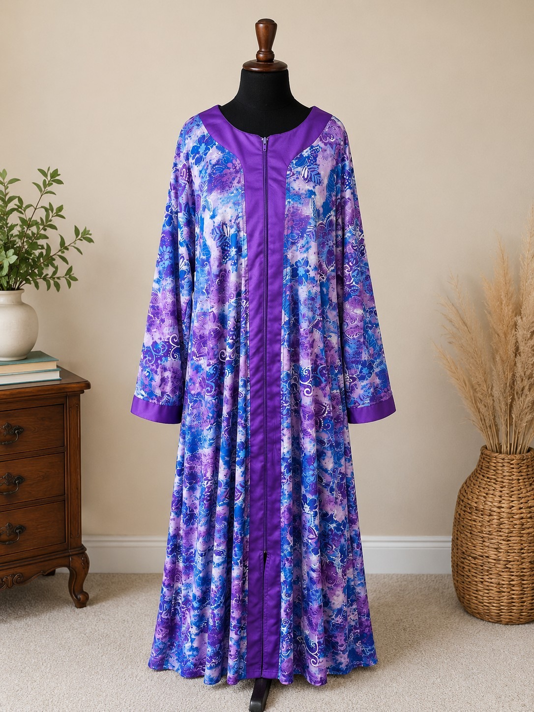 Vintage Collections ETC Paisley Floral Zip Front Muumuu House Dress L