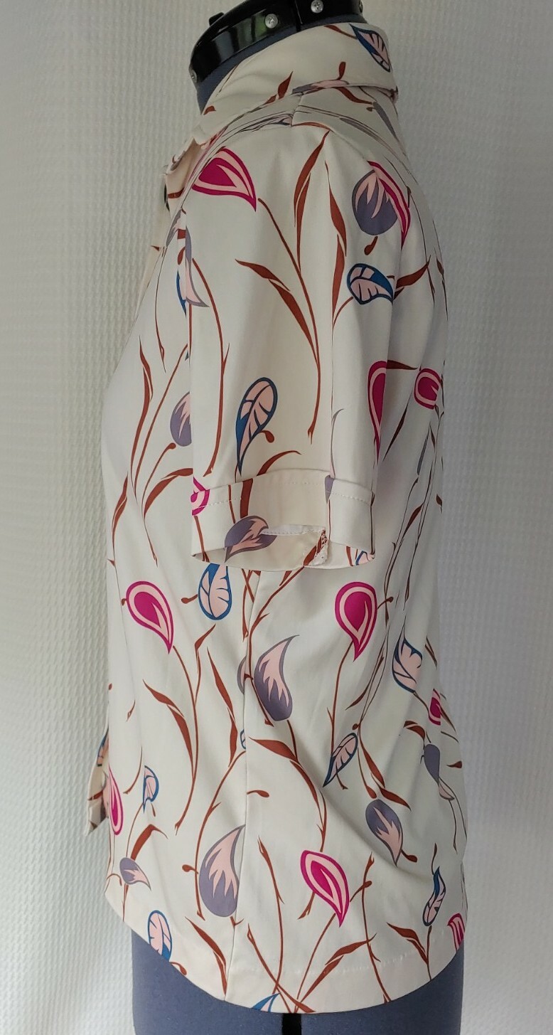 Vintage Sears Cream Button Down Top with Pink/Grey/Peach/Brown Florals Size 12