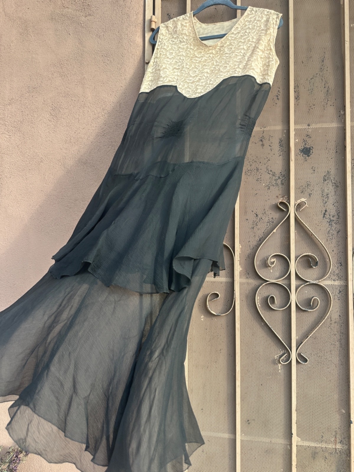20s 30s Dress Silk Lace M/L Antique Silk Chiffon Seamstress Made