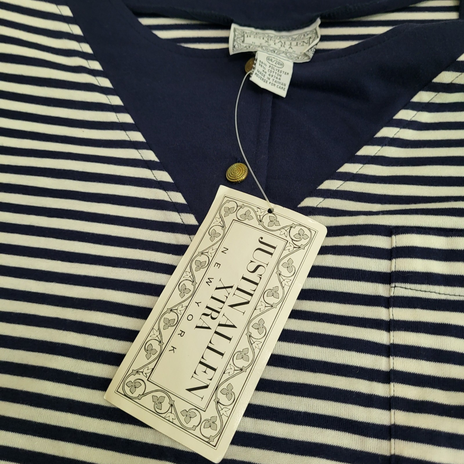 VTG Long Sleeve Striped Nautical Shirt Embroidered Anchor Women&rsquo;s 44/24W NOS