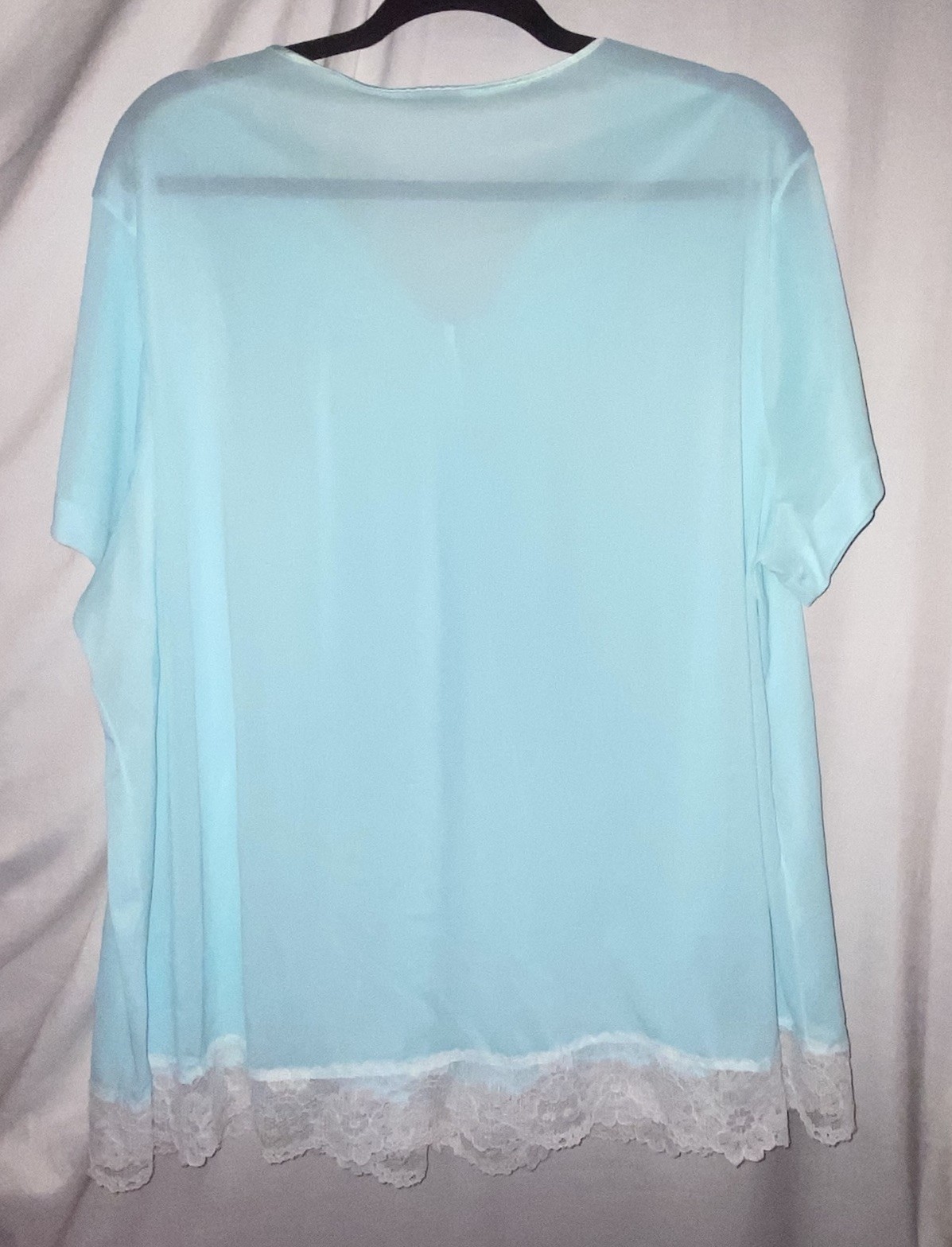 Vintage Vassarette Bed Jacket Nightgown Aqua Blue Lace Trim Made USA XXXL 3XL