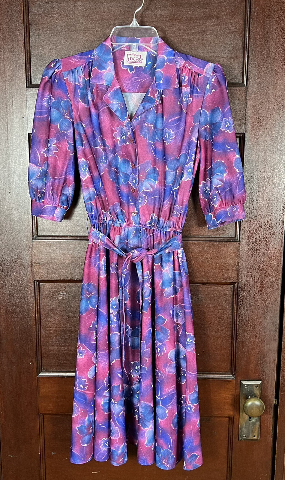 VTG California Looks Shirt Dress Women&rsquo;s Small Purple Pink Floral USA Made