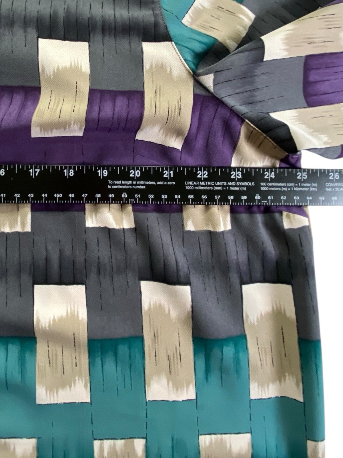 Alfred Dunner Women 18W Geometric Button Up Blouse Purple Teal Beige