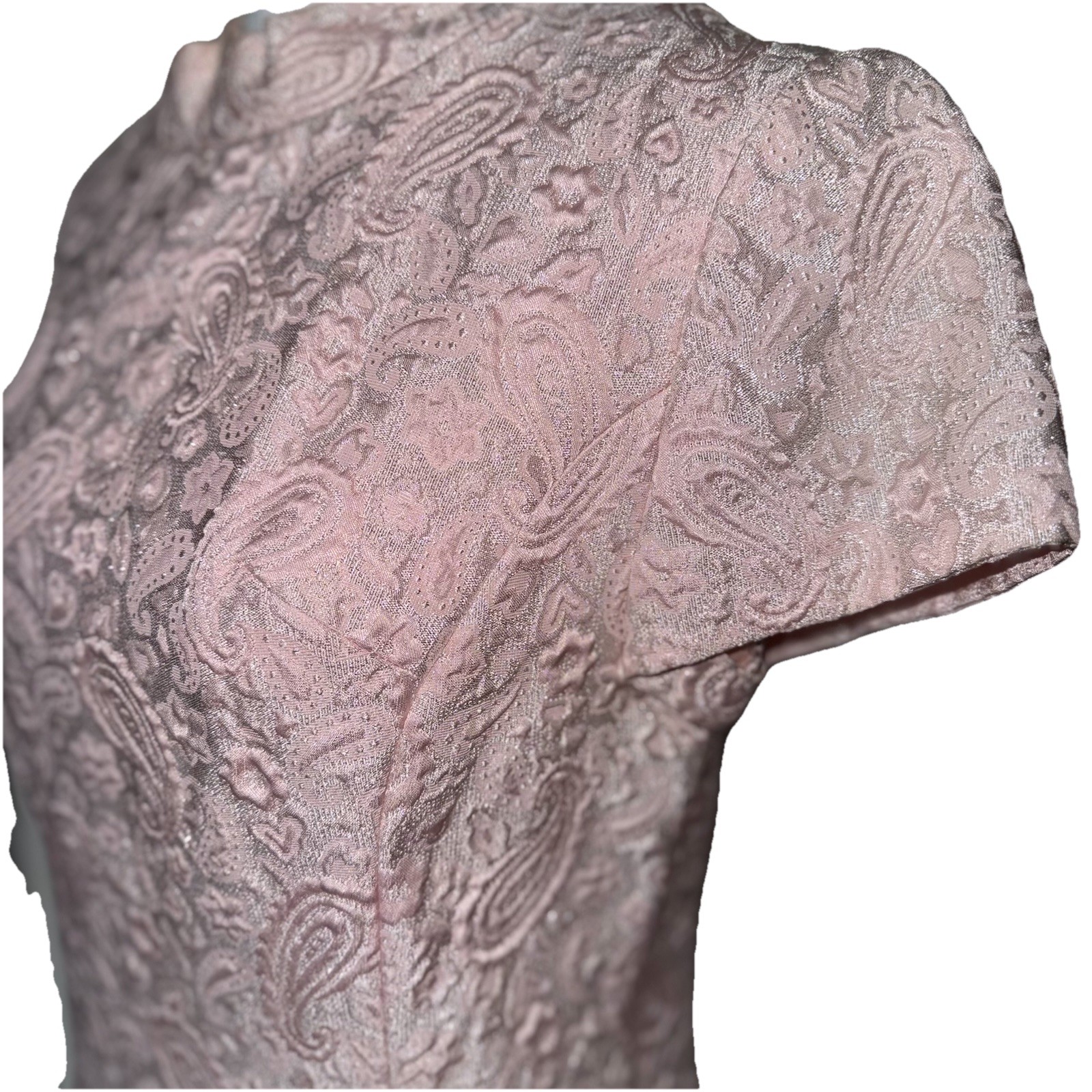 Vtg Party Dress 60s Paisley Pink & Silver Brocade Mod Cocktail Harmay S 6 36