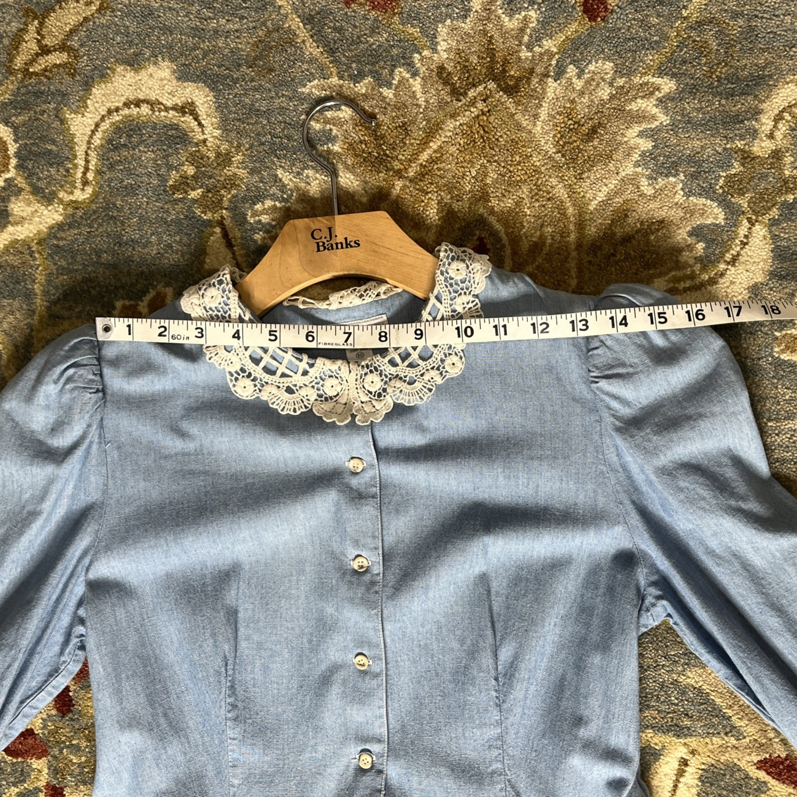 Vtg. Cottagecore Teacher Librarian Modest Dress w/Lace Collar Light Blue Sz 10