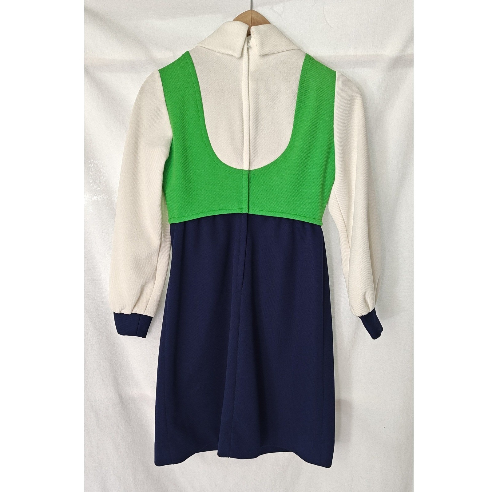 Vintage Colorblock Mini Dress Green White Navy Blue Mod 60s 70s Retro Small