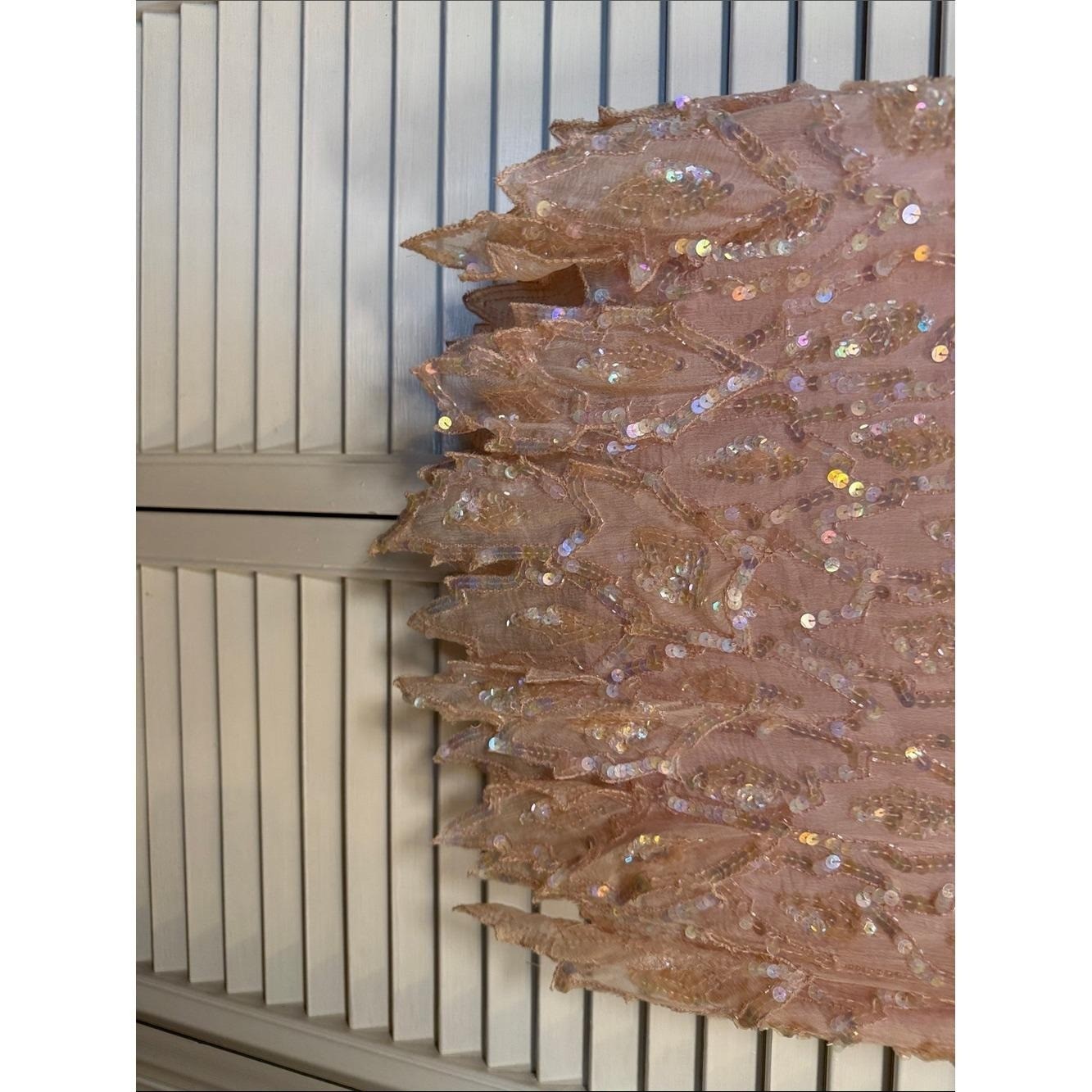 VTG Swee Lo Pink Silk Sequin Beaded Leaf Cocktail Dress Small
