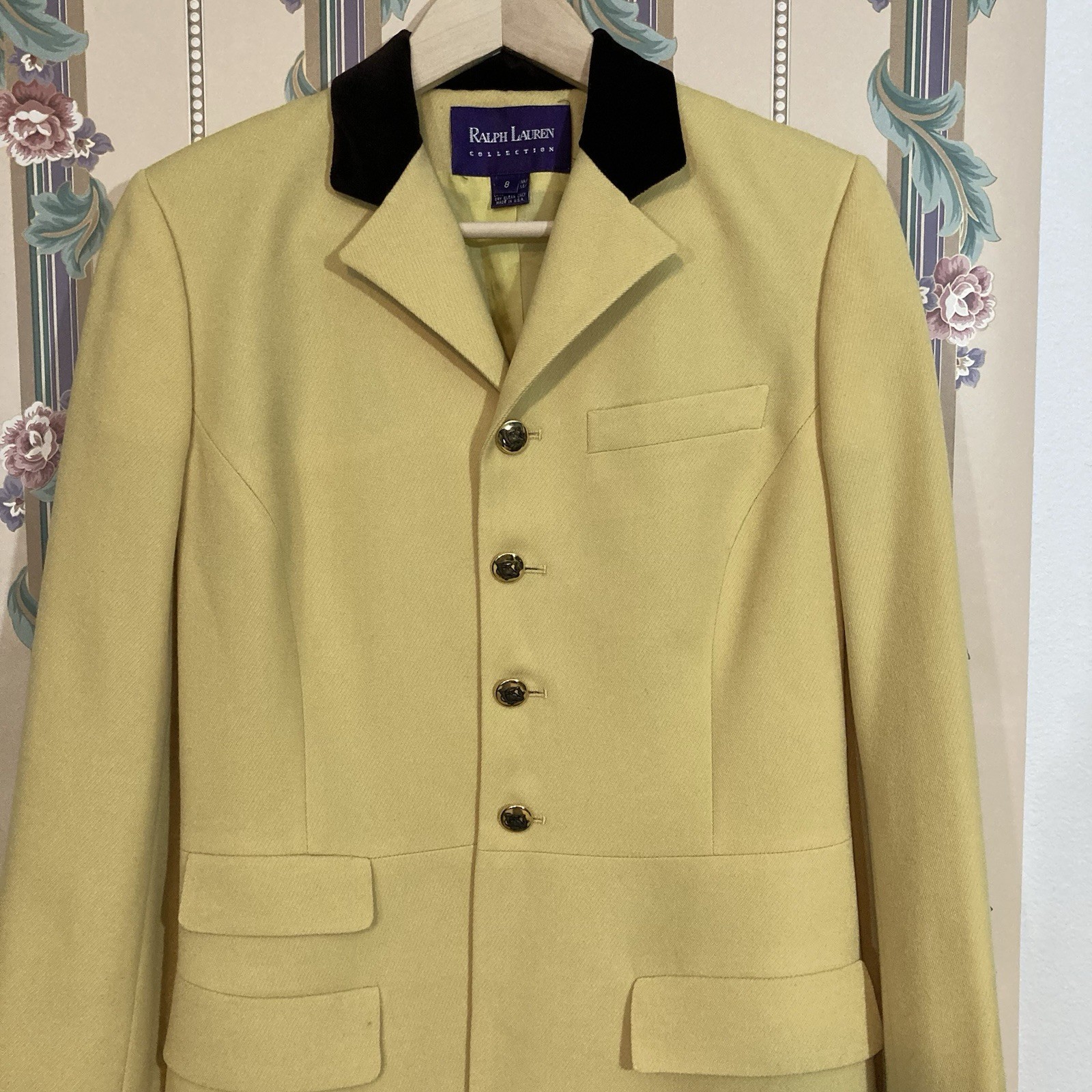 Vintage Ralph Lauren Collection Yellow Equestrian Blazer Jacket VTG Purple Label