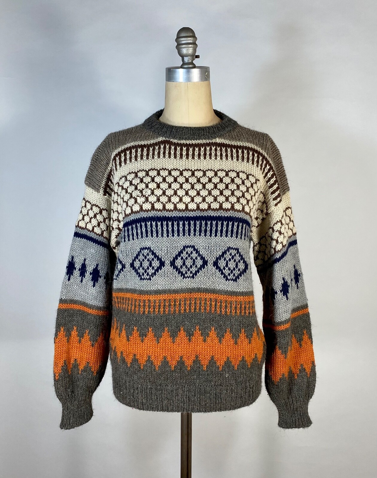 Vintage 1980&rsquo;s LINEA DE ALPACA Peruvian hand knit alpaca wool unisex sweater S/M
