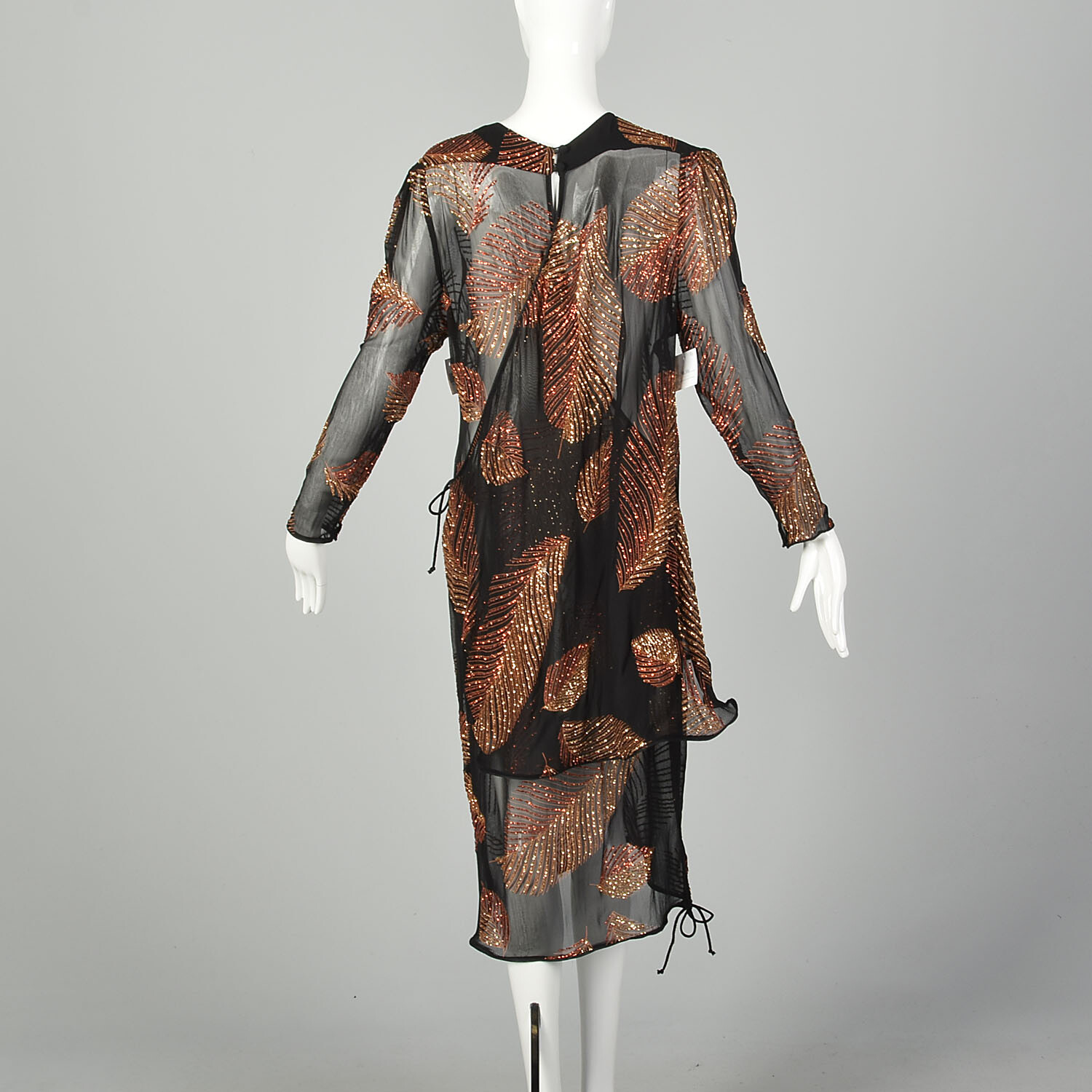 Medium 1980s Two Piece Wrap Dress Black Glitter Sheer VTG 80s