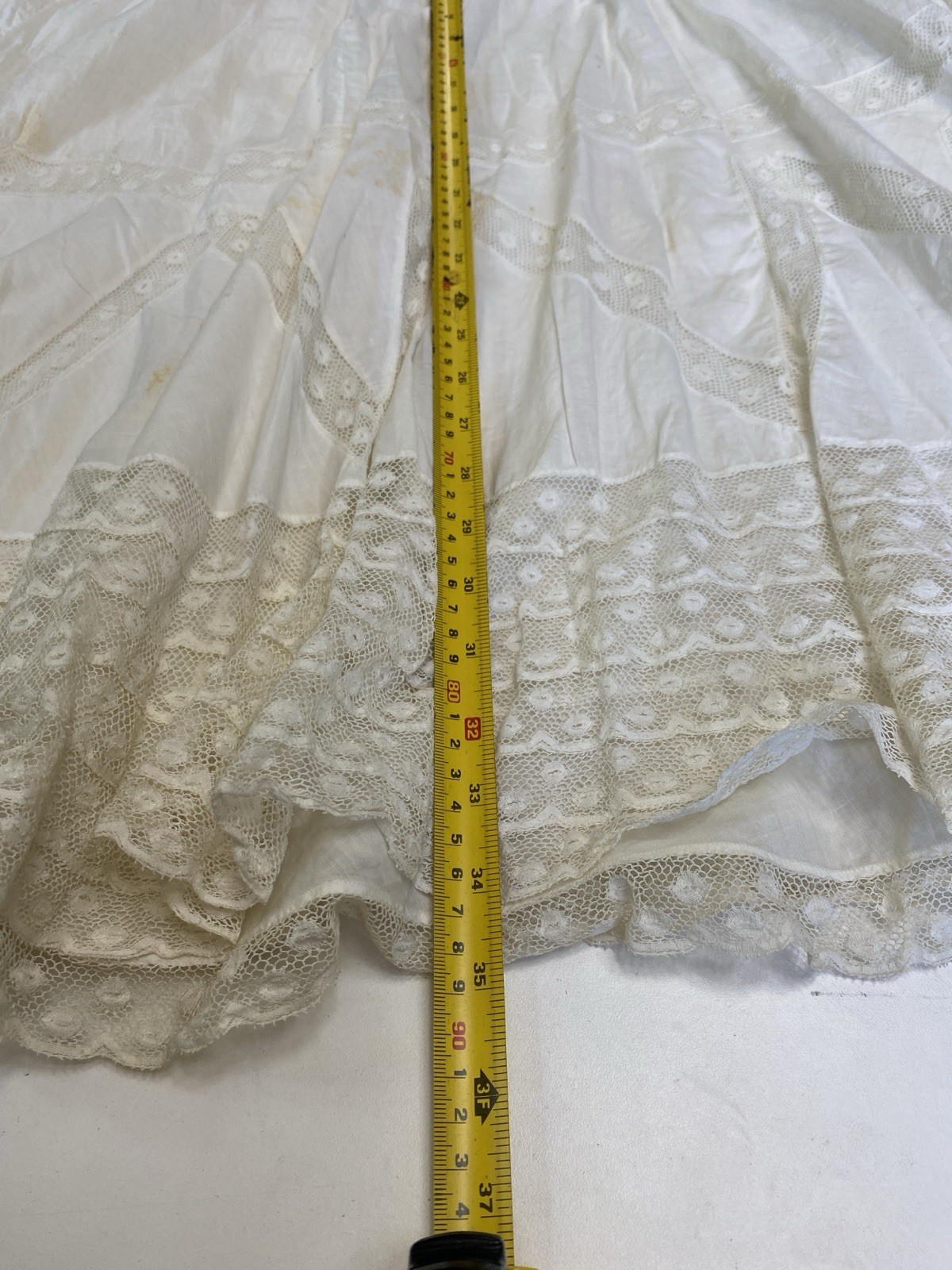 Antique Edwardian XS Skirt French valenciennes Lace Long