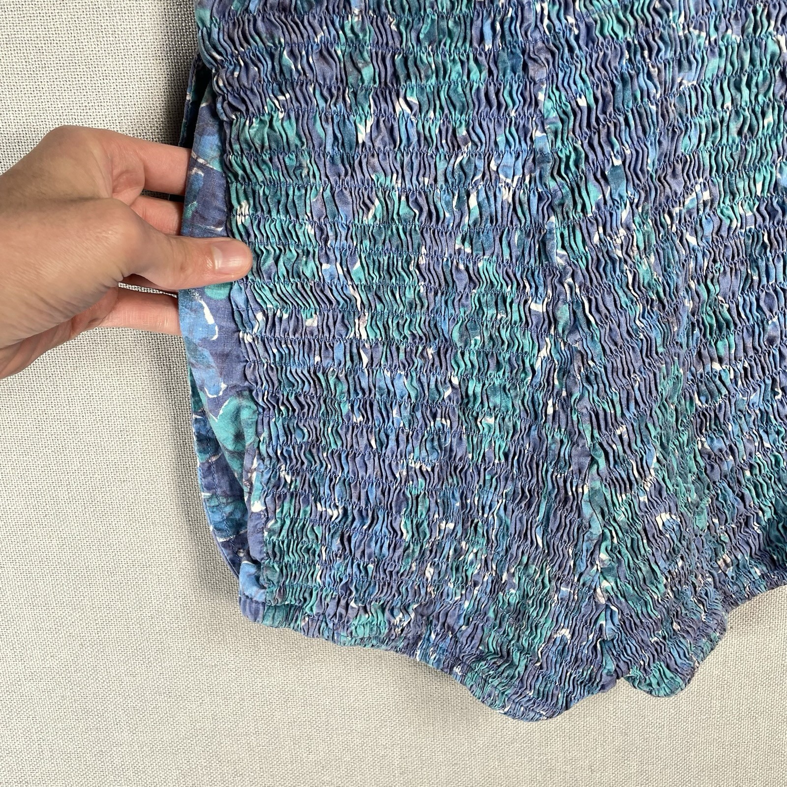 VINTAGE 50s Cotton One Piece Bathing Swimsuit Womens XS Blue Floral Pinup