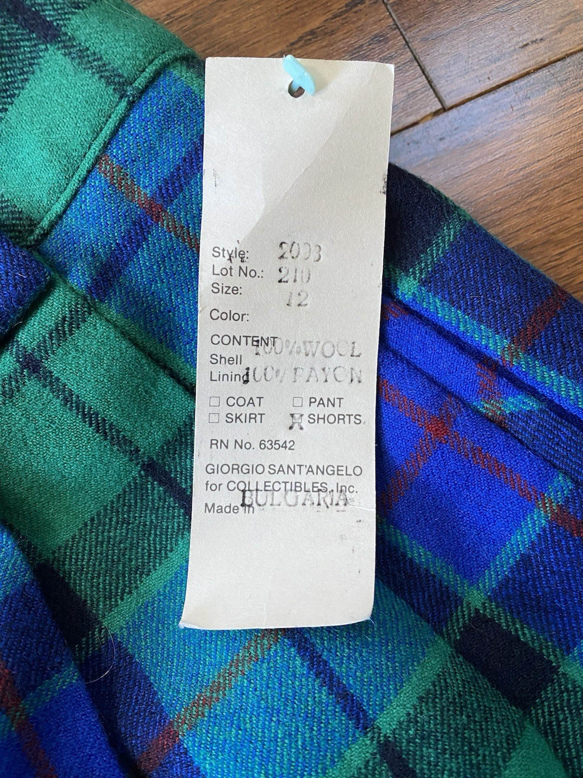 Giorgio Sant Angelo 100% Wool Plaid Shorts Size 12 Vintage Golfing