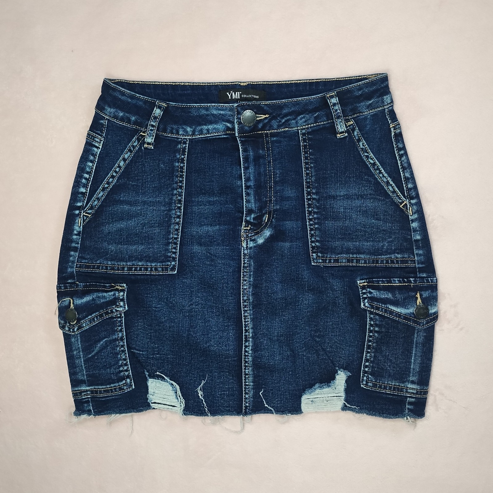 vintage y2k ymi jeans high waisted distressed denim cargo mini skirt sz 5 27
