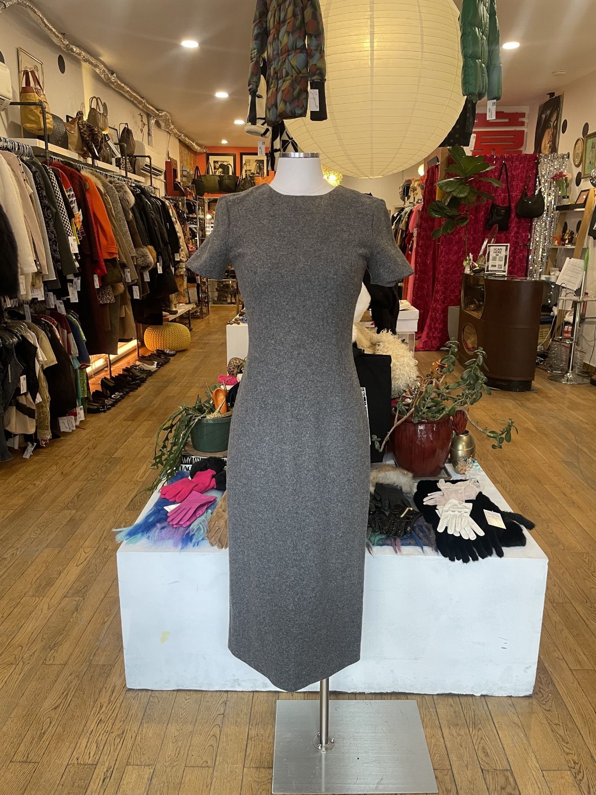 90s Dolce and Gabbana Gray Felted Wool Pencil Dress— Small