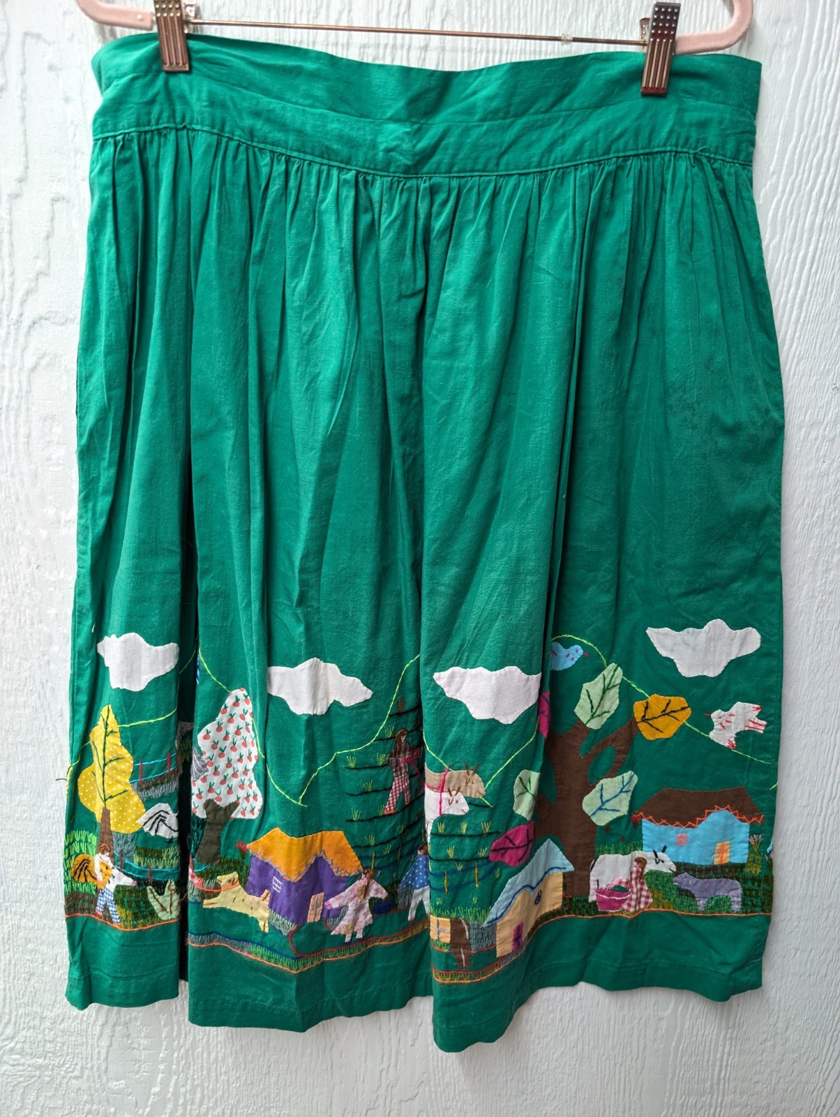Vtg Cuyamuna Handmade 100% Cotton Folk Art Guatemala Embroidered Skirt Small