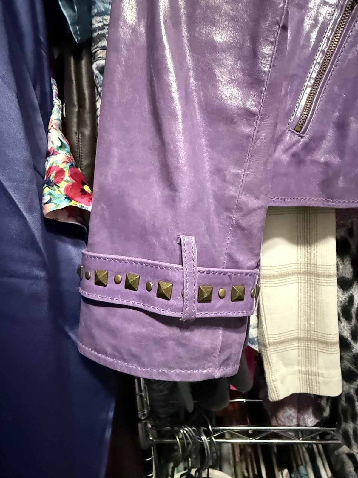 Unique Purple leather moto zipper studded jacket Pamela McCoy