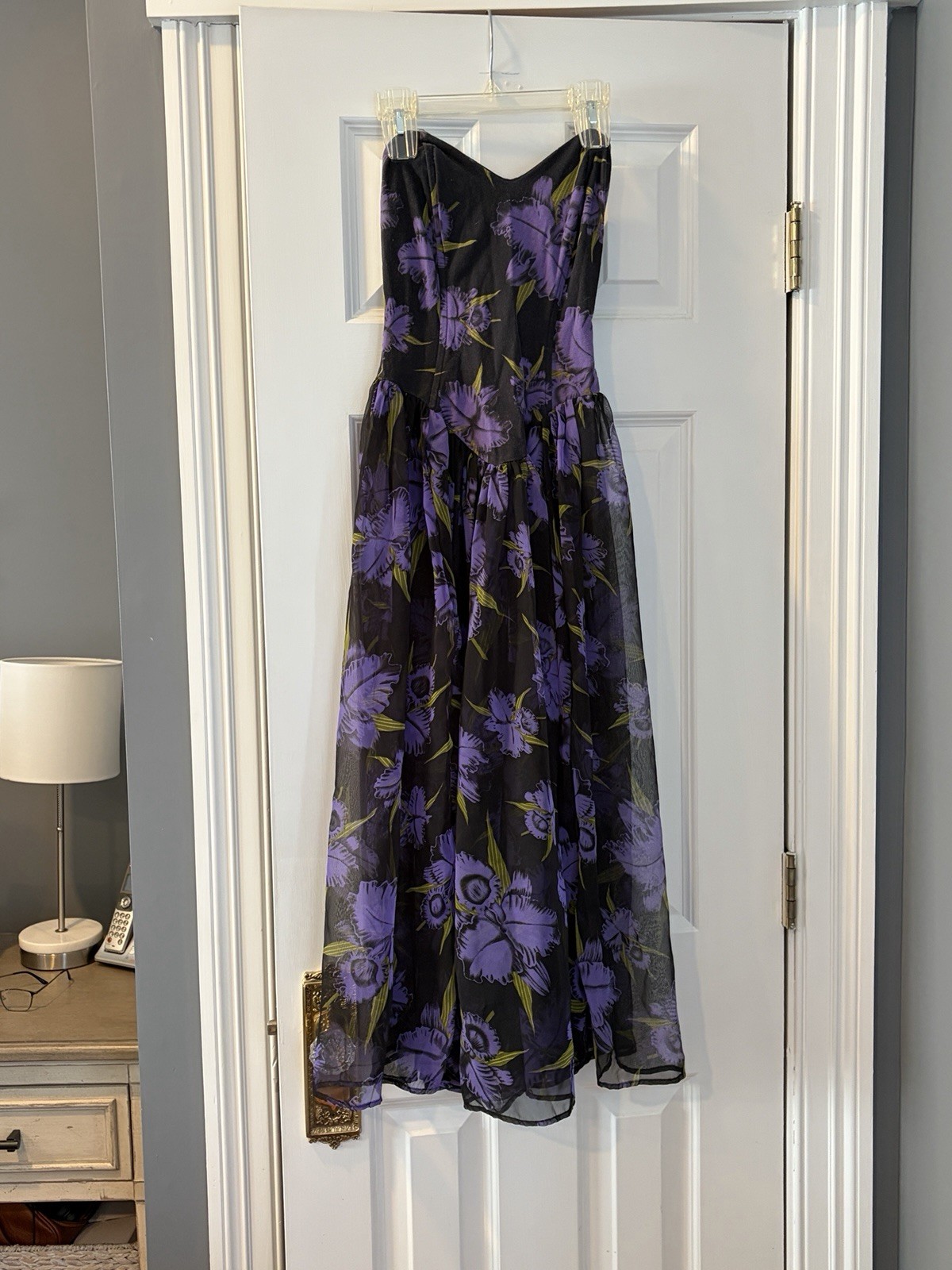 VTG Betsy Johnson 1980’s Punk Label Purple/Black Iris Dress W/ Gloves Sz 4-6